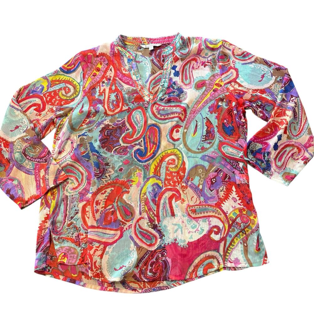 Travel Smith Women’s semi sheer multicolor paisley blouse Size Large